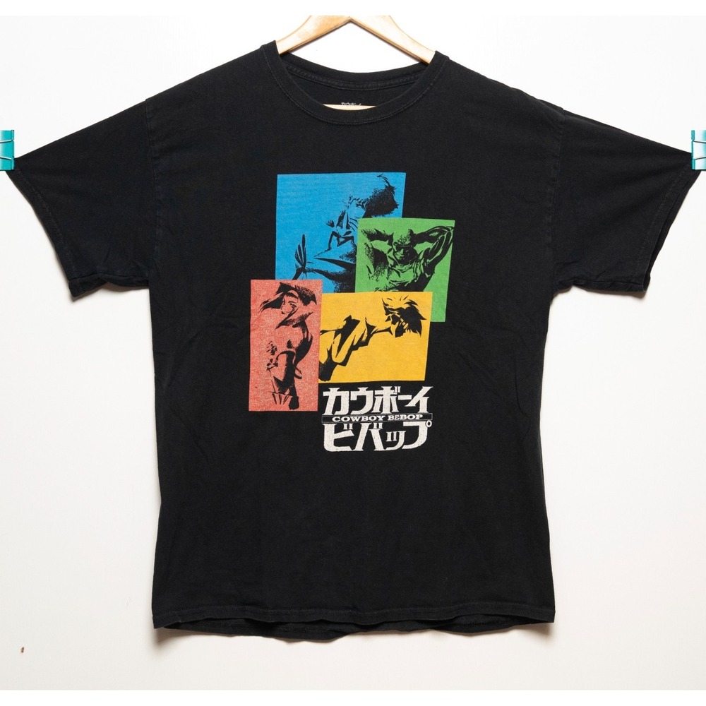 Cowboy Bebop Characters Logo T-Shirt Sunrise Funimation Black Men's Size L
